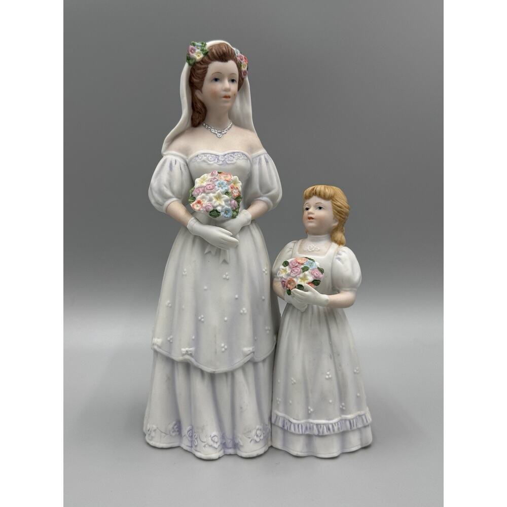 HOMCO Vintage Wedding Bride With Flower Girl Figurine 6” Tall